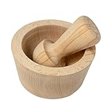 Mörser/Holzmörser mit Stößel aus Buchenholz - Maße: 15,4 x 15,4 x 7,8 cm (LxBxH) - sehr stabil - echte Handarb