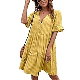 XYJD FrüHling Und Sommer Frauen Casual Hedging Sexy V-Ausschnitt Einfarbig Lose FüNf-Punkte-ÄRmel Kleid F