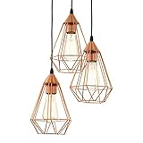 EGLO Pendellampe Tarbes, 3 flammige Vintage Pendelleuchte im Retro Look, Material: Stahl, Farbe: Kupfer, schwarz, Fassung: E27, Ø 31