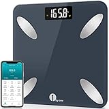 1 BY ONE Körperfettwaage, Personenwaage digital, Waage mit Körperfett und Muskelmasse, Waage Personen 180KG, Waage mit APP für BMI, Gewicht, Wasser, Protein, BMR - dunkelb