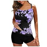 YAOBF Funkelnder Bikini Tankini-Badeanzüge für Damen Bikini Damen Sexy gerafftes Seitenhalfter Tankini Ashley Graham Badeanzug (Lila 1,XL)