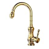 Kitchen Tap Badezimmer Retro Küche Waschbecken Wasserhähne Armaturen europäischen Stil hochwertige Vollkupfer warmes und kaltes Wasser Becken Retro Mischbatterie Ein Griff Einlochmontage Classic V