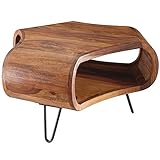 FineBuy Couchtisch FB51410 Sheesham massiv Holz 55 x 55 x 38 cm Ablage & Metallgestell | Retro Wohnzimmertisch Massivholz braun | Sofatisch modern Holztisch | Tisch mit Fach W