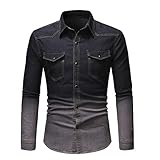 Jeanshemd Herren Western Cowboy Shirt Slim Fit Basic Hemd Langarm Kentkragen, Brusttaschen Vintage Shirt Frühling Und Herbst Boutique Knopfestrickjacke -E-Black L