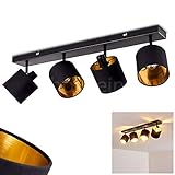 Deckenleuchte Alsen, Deckenlampe aus Metall/Stoff in Schwarz/Gold, 4-flammig, mit verstellbaren Strahlern, 4 x E14 max. 28 Watt, Spot mit Stoff-Schirmen im Retro/Vintage Design, LED geeig