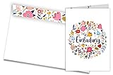 Friendly Fox Einladung Blumen - 12 Einladungskarten zum Geburtstag Taufe Konfi Kommunion Hochzeit - Klappkarten blanko mit Umschlag - florales Desig