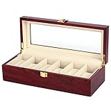 6 Slots Holz Watch Box Organizer Uhren Fall mit Glasplatte - Schmucklagerungsorganisator Geschenk for Männer,