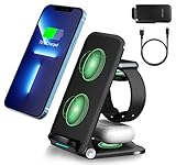 3 in 1 Wireless Ladestation, 15W Faltbare Wireless Ladegerät Ständer für iPhone 13/13 Pro/13 Mini/13 Pro Max/12/SE & Apple Watch, Samsung Galaxy S21/S20/Note 10/S10,