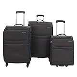 F|23 3-TLG. Trolley-Set, Polyester, Santa Cruz2.0, schwarz/Petrol, TSA-Schloss Koffer-Set, 77 cm, 54.5 Liter, Schwarz/