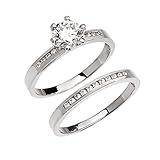 Little Treasures Diamant Channel-Set 9 Karat Weißgold Verlobungs und Wedding Ring Set Mit 1 Carat Weiß Topas Center Stein 59 (18.8)