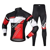 Lixada Herren Radtrikot Set Atmungsaktiv Langarm Radtrikot Set Herren Fahrrad Reitsport Trikot mit Wattierte Hose Strumpfhose MTB Radbekleidung Outfit…