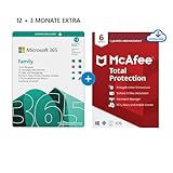 Microsoft 365 Family 12+3 Monate Abonnement | 6 Nutzer | Mehrere PCs/Macs, Tablets/mobile Geräte | Download Code + McAfee Total Protection 2022 | 6 Geräte |12 Monate Abonnement | Download C