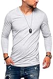 JACK & JONES Herren Langarmshirt Infinity Longshirt V-Neck T-Shirt Casual Basic (3XL, Light Grey Melange)