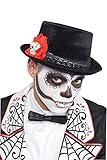 Amscan 843923-55 - Zylinder Tag des Todes, Einheitsgröße für Erwachsene, Schwarz-Rot, Hut mit Totenkopf, Blüte und Zierband, Karneval, Halloween, Verkleidung, Kostüm, Day of the D