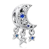 LaMenars Mond und Sterne 926 Sterling Silber Charms mit Cubic Zirkonia Anhänger für Europa Charm Armbänder, Weihnachtsgeschenke für Frauen Mädchen Armband und Halsk
