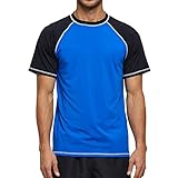 Arcweg Rashguard Herren Kurzarm Shirt UV Schutz T-Shirt Elastisch Schnelltrocknend Sun Shirt UPF 50 Tops Funktionsshirt Fitness Shirt Rash Vest zum Surf Laufen Angeln Wandern Blau/Schwarz EU XXL