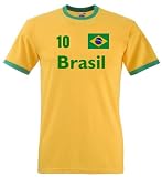 Fruit of the Loom Brasilien Herren T-Shirt Retro Trikot Nr.10 von S-XXL|M