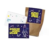 12x 'Weltraum' Einladungskarten + Partytüten - Set zum Kindergeburtstag / Weltraumparty / NASA / Einladungen / Mitgebseltüten / Geschenktüten / Give-aways / Kinder / plastikfrei / klimaneutral / S
