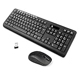 LarmTek Tastatur Kabellos, Kabellose Maus und Tastatur mit 9 Multimedia-und Tastenkombinationen,Leise Office-Tastatur Mauskombination Einfach Verbindung mit Computer,Laptop,PC(DE Lay