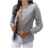 Xmiral Damen Gothic Jacke Herbst Und Winter Knopf Strickjacke Kurzer Stehkragen Blazer (b Grau, XL)