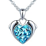 Unendlich U Delfine Damen Herzkette Mädchen Halskette 925 Sterling Silber Blau Zirkonia Anhänger Kette mit Anhänger, Silb