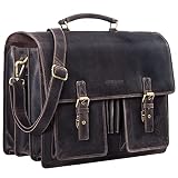 STILORD 'Anton' Aktentasche Leder XL Vintage Lehrertasche mit Laptopfach 15,6 Zoll große Ledertasche zum Umhängen Trolley aufsteckbar, Farbe:dunkel - b