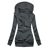 KJDWJKJRF Halloween Pullover Damen Winterjacke Mode Kapuzenpullover Windbreaker Einfarbig ÜBergangsjacke Dicker Warm Longsweatjacken Wintermantel Herbstmantel Mantel Reissverschluss ​Winterpark