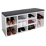 RICOO Schuhregal Sitzbank mit Stauraum 104x49x30 cm (WM033-W-A) Holz-Weiss Schuhschrank mit Sitz-Kissen (Grau) Schuhbank für Flur Schuh-Ablag