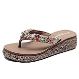 Plateau-Sandale, Damen, modisch, Outdoor, braun, Damen, Flip-Flop, Zehenklammer, Strass, High Heels, braun, 35.5 EU