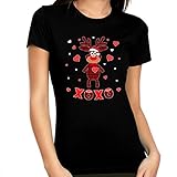 Valentinstags-Shirts für Damen, kariert, Liebesherz, XOXO, Valentinstagsgeschenk, Geschenk für Sie, schwarz,