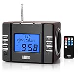 August MB300 Radiowecker FM Uhrenradio mit MP3 Player Stereoanlage Thermometer SD, 3.5 Line – In Buchse - Alarmton per Radio MP3 oder einfachem Alarmton Sleep Timer Infrarotfernbedienung braun-schw