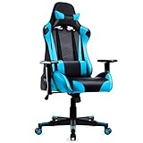 IntimaTe WM Heart Gaming Stuhl, Racing Stuhl mit Kopfstütze und Lordosenstütze, Ergonomischer Computerstuhl, Bürostuhl mit Hoher Rückenlehne, Drehstuhl Kunstleder PU Sportsitz (Blau)