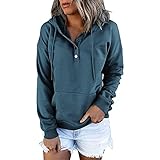 FMYONF Damen Kapuzenpullover Langarm Sweatshirt Button Down Taschen Hut Kordelzug Tops Classic Kapuzen-Sweatshirt Kordelzug Hoodie Tunika Top Und Herbst Winter Outdoor Kapuzenjacke(Marine,L)