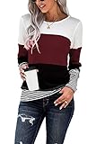 GOLDPKF Langarmshirt Damen Business Outfit Tshirt Slim Fit O Ausschnitt Bunt Oberteil Elegant Sexy Langarm T-Shirt Klamotten Pullover Herbst Shirt Weinrot M 40-42