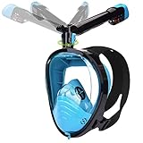 LEMEGO Tauchmaske Schnorchelmaske Vollmaske mit Neueste Atemsystems Design Tauchermaske Vollgesichtsmaske 360° Schnorchel 180° Panoramasicht Anti Fog Kamerahaltung Taucherbrille für Erwachsene (L/XL)
