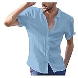 Dasongff Herren Hemd Kurzarm Freizeit Leicht Sommerhemd Basic Men´s Shirt Sommer Slim Fit Casual Einfarbig Stehkragen Hemden Leinen Optik Strandhemd Freizeithemd für M