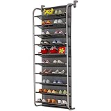 TZAMLI 10-Tier Schuhregal über der Tür Shoe Organizer Hanging Shoe Storage Shelf Starke Metallhaken für Garderobe Speisekammer (Silbergrau, 56 x 21 x 151cm)