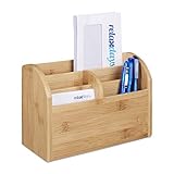 Relaxdays Schreibtisch-Organizer Bambus, Stifteablage, Briefablage, 5 Fächer, Maserung, HBT 15 x 23 x 10 cm,