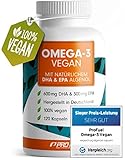 Omega-3 vegan aus Algenöl [1.100 mg] Testsieger 2021 - Hochdosiert mit 300mg EPA & 600mg DHA | hochwertiges Omega-3 Öl in Kapseln (vegan) | Laborgeprüft mit Analyse-Zertifkat | 120 Kap