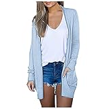 VICIKON Strickjacke Damen Lang Cardigan Damen Leichte Strickjacke Damen Herbst Winter Dünne Leichte Strickjacke Langarm Open Front Lang Casual Einfarbig Atmungsaktiv Einfarbige Blouse D