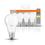 Osram LED Base Classic A Lampe, in Kolbenform mit E27-Sockel, nicht dimmbar, Ersetzt 60 Watt, Matt, Warmweiß - 2700 Kelvin, 4er-Pack