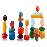 FancyWhoop Balanciersteine Holz Stapeln Spielzeug, 26 Stück Stapeln von Holzsteinen Kit Wooden Stacking Toy Holz Rock Set Balancierblöcke Naturholz Spielzeug für Kinder Jungen Mädchen & Home O