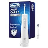Oral-B AquaCare 6 Pro-Expert Munddusche, 2 Ersatzdüsen, Zahnzwischenraumreiniger mit 6 Putzmodi für eine sanfte Zahnpflege und gesundes Zahnfleisch, Designed by Braun, weiß/g