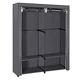 SONGMICS Kleiderschrank, Stoffschrank mit Sichtfenstern, Kleiderständer mit Stoffüberzug, Garderobe mit Ablagen, für Schlafzimmer, Flur, Ankleidezimmer, 140 x 43 x 174 cm, grau RYW002G02