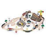 KidKraft 17805 Eisenbahnset Baustelle mit Aufbewahrungsbox Bucket Top Holzeisenbahn, Mehrfarbig