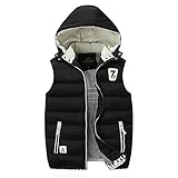 Herren Weste Winter Daunenweste Casual Weste Ärmellose Jacke Weste Overcoats Hut Abnehmbar, Hq1618 Schwarz, L