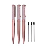 Growment Rose Gold Pen Bling Crystal Kugelschreiber schwarzer Tintenstift mit 3 zusaetzlichen Minen (Rose Gold 3 Pack)