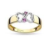 Goldherzring mit rosa Saphir 0.8Ct, 14 Karat Gold (585) | Goldring inklusive Box | Goldring für Frauen (Gelbgold, 56 (17.8))