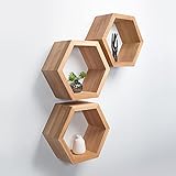 Rikmani Wandregal Hexagon Massivholz Eiche sechseckig Handgefertigtes Regal Bücherregal Holzregal Wandboard Deko-Waben Regal Modulare-Geometrische Regale LEIM'S - M