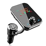 FM Transmitter Auto Bluetooth 5.0,KFZ Wireless Radio Audio 1,6 Farbbildschirm Musik Stereo Adapter Dual USB Ladegerät QC 3.0 Radioempfänger mit Freisprecheinrichtung Unterstützt TF Karte,USB-Stick,AUX